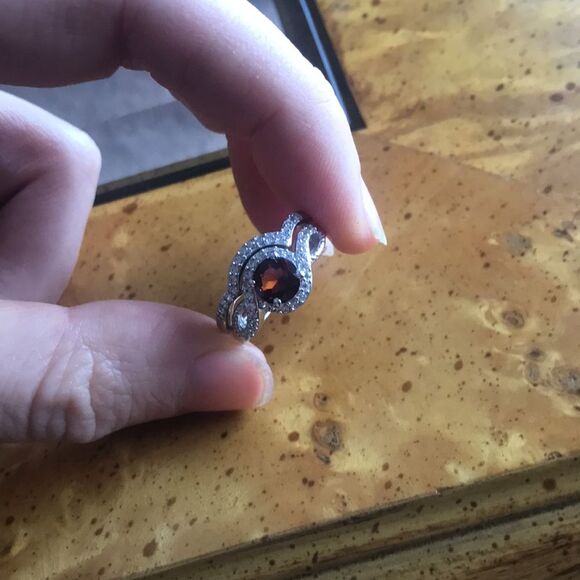 Natural Cherry Citrine Sterling Silver Ring Set Size 7 - Picture 7 of 7